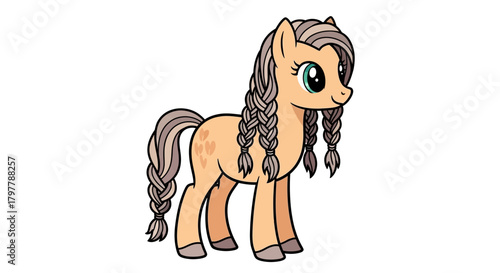 Cartoon Pony with Braids Adorable Illustration for Children s Designs