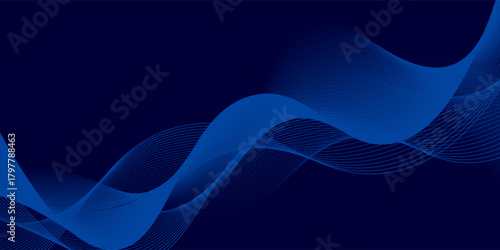 Fototapeta Naklejka Na Ścianę i Meble -  Flowing dark blue curve shape with soft gradient vector abstract background, relaxing and tranquil art, can illustrate health medical or sound of music.