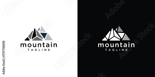 mountain logo vector icon illustration. mountain logo design template elements created with rocks forming a mountain