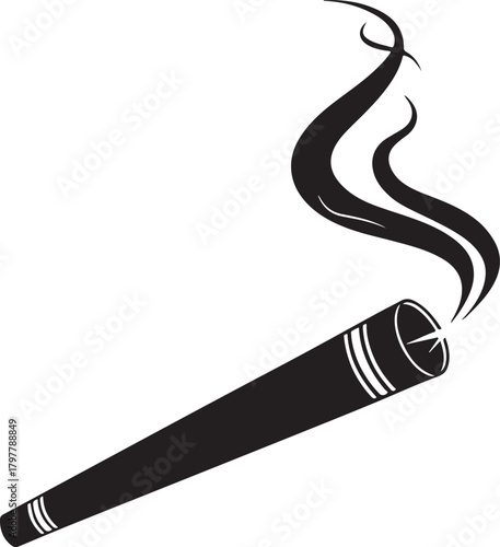 Smoking cigarette with smoke vapor isolated on transparent background one hundred characters vector silhouette