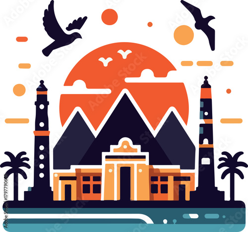 Egypt landmark logo vector white background .