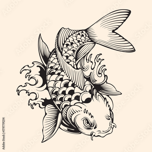 Koi fish tattoo design vector illustration