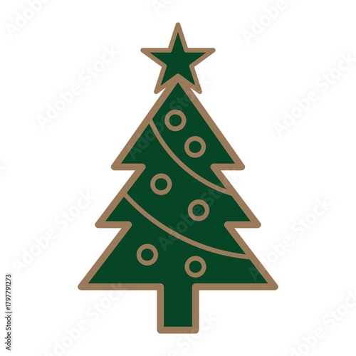 Green christmas tree with star and circular ornaments illustration