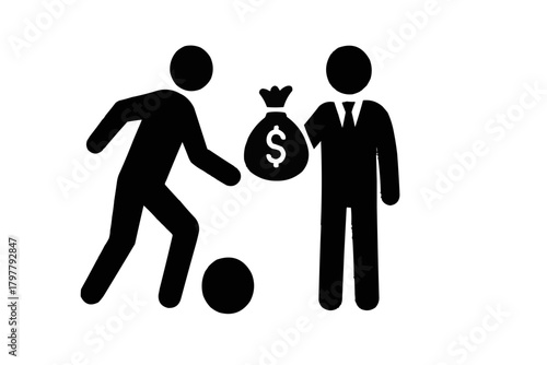 Dynamic businessman invests in sports talent, fueling athlete's dreams with a money bag for success and growth