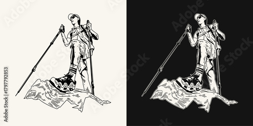 Hiker Character Vector Illustration on Mountain Trail