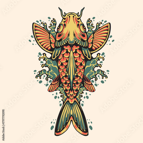 Koi fish tattoo design vector illustration