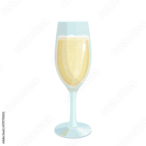 Vector sparkling wine glass symbol, prosecco or champagne white wine illustration, alcoholic drink in simple flat style isolated on white background, bar menu design
