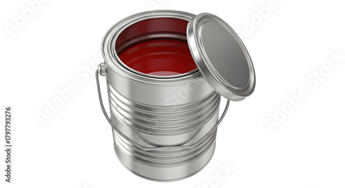 Open Silver Paint Can with Red Paint metal can open can