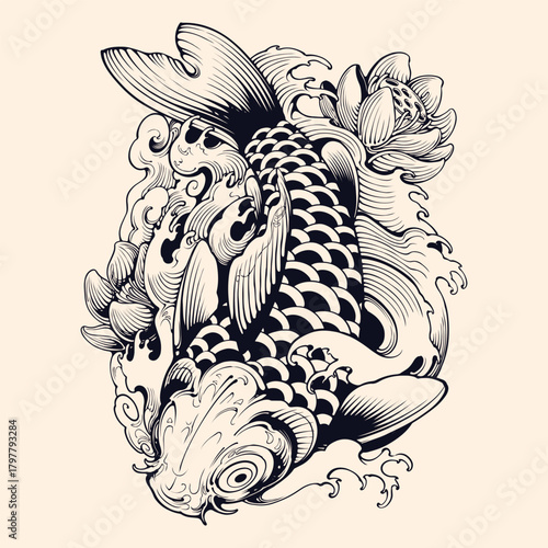 Koi fish tattoo design vector illustration