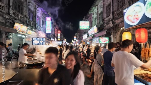 Nighttime Street Food Market: Culinary Delights and Vibrant Life