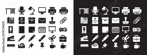 Large Set of Office, Business, and Stationery Solid Icons