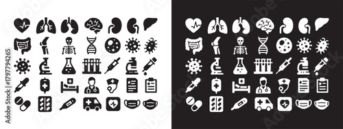 Large Set of Medical, Health, and Anatomy Solid Icons