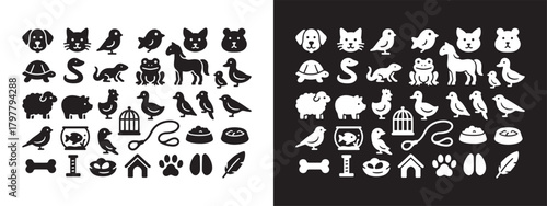 Large Set of Pet, Animal, and Veterinary Solid Icons
