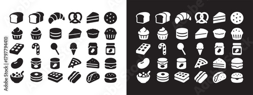 Large Set of Food, Baking, Bakery, and Fast Food Solid Glyph Icons