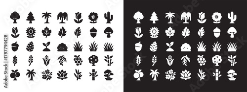 Large Set of Nature, Plants, and Botanical Solid Glyph Icons