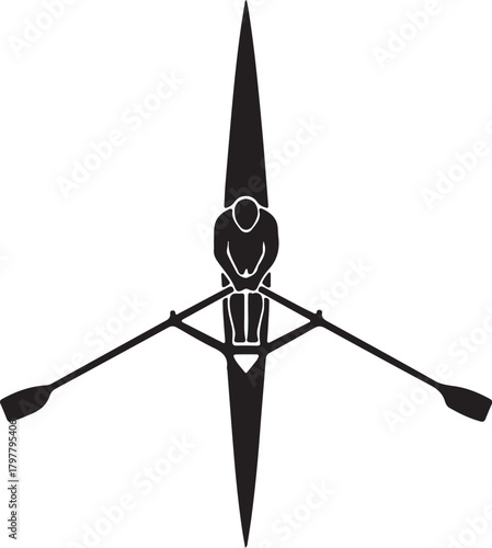 Top-Down Silhouette of a Single Sculler in a Racing Shell rowing boat also transparent background