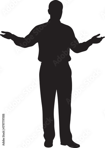Silhouette of a man with open arms in a gesture of confusion