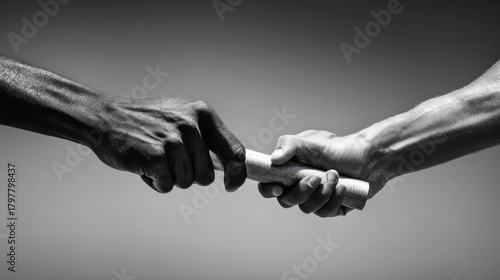 Dynamic Baton Exchange in Relay Race - Symbolizing Achievement and Ambition Among Caucasian and Black Athletes