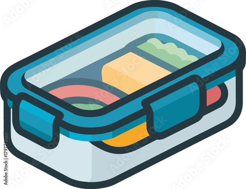 Closed lunchbox vector filled with healthy meal items like a sandwich and fresh vegetables for daily nutrition