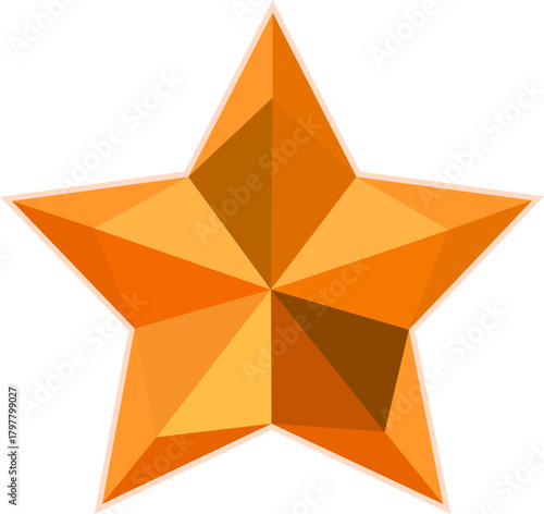 Polygonal geometric orange star with faceted diamond effect