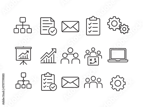 Business & Management Icons.Professional line-style business icon set