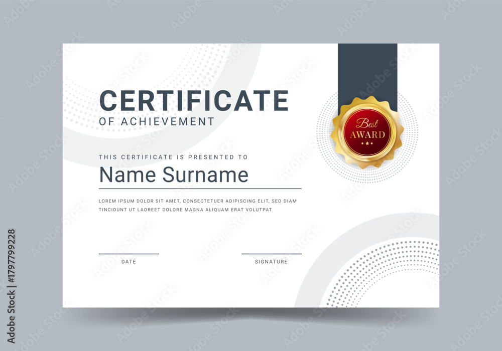 Fototapeta premium Certificate template diploma with badge vintage border. Award background