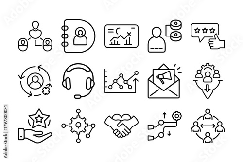 Customer Relationship Management Line Icons Set for web and graphic design.