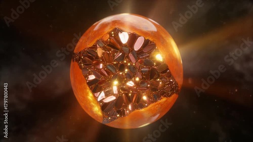 Luminous Sunstone Orb with Crystal Core in Cosmic Space