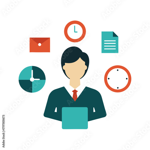 office worker facing multiple tasks  time manageme for web and graphic design.