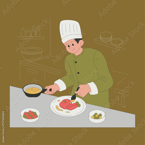 little boy cooking in kitchen