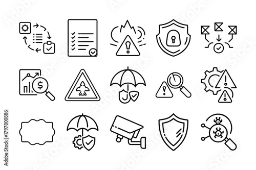 Risk Management and Security Compliance Icons Set for web and graphic design.