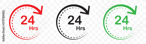 24 hour assistance icons. 24 hours 7 days in week support icons. 24 hour service icon. 24 hours icon. 24 hours order execution or delivery service icon. 24 hours icon set flat style.