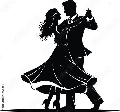 Elegant silhouette of a couple dancing together
