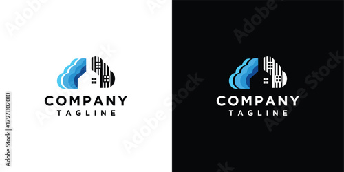 Cloud logo design with house building