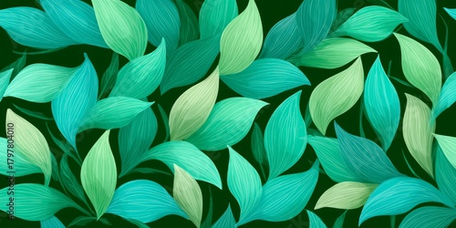 Green leafy background with green and yellow leaves. The leaves are very detailed
