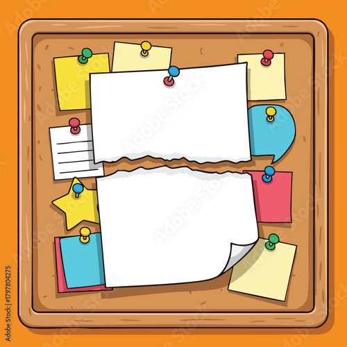 A vibrant cartoon bulletin board filled with colorful notes and pushpins a versatile graphic resource for communication and reminders