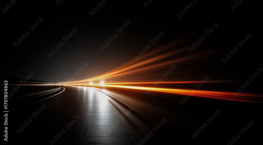 Fototapeta premium Long, dark road with a bright light in the middle. The light is creating a long. Scene is one of excitement