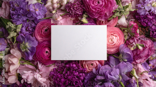 A blank white paper on an background, with bright flowers, AI generated