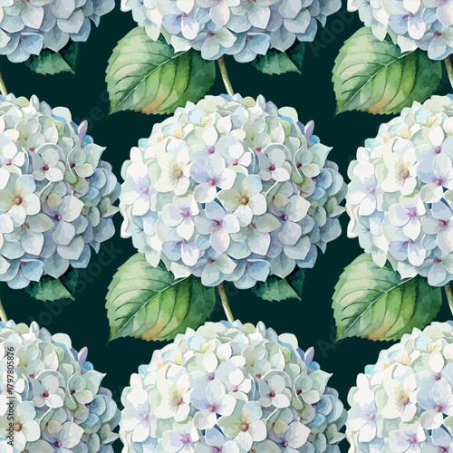 Fluffy White Hydrangea Flower Botanical Vector Pattern
