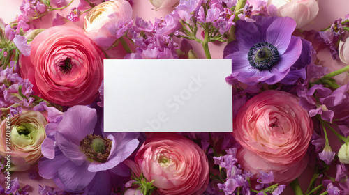 A blank white paper on an background, with bright flowers, AI generated