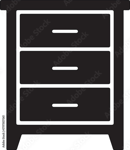 Dark brown chest of drawers vector icon with three compartments for storage isolated on a plain background