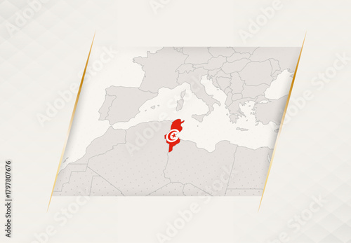 Tunisia Country Map Featuring National Flag Colors.