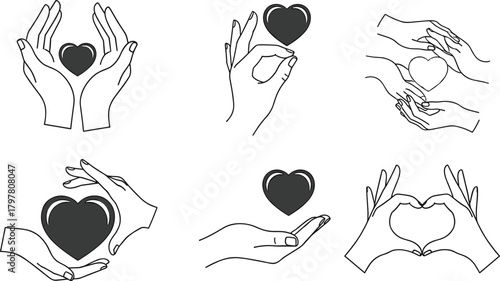 PrintHand holding heart silhouette, love care vector, compassion symbol graphic, protection design art, romantic gesture icon, human connection illustration