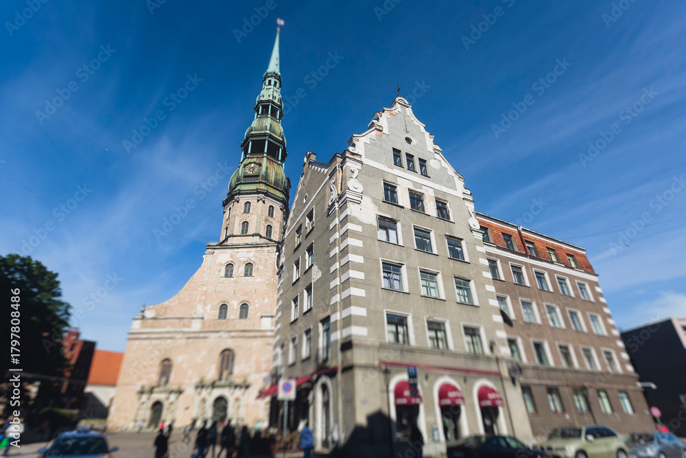 custom made wallpaper toronto digitalRiga Old Town view, Latvia, streets of  Vecriga historical center with Town Hall square, House Of The Black Heads, Cathedral and church, travel to Latvia and Baltic States, summer day with a blue sky