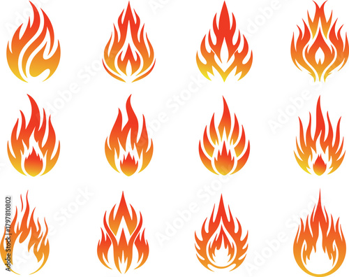 Flame decal. Fire abstract flames for race car or tattoo. Tribal flame hotrod car vinyl decals and motorcycle airbrush stencil. Burning element vector set