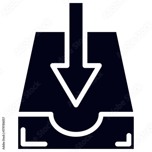 An icon of a file folder with a downward arrow, symbolizing file download or file retrieval, commonly used in digital systems, cloud storage, and file management.