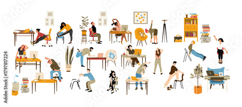 people doing stretching exercises in office