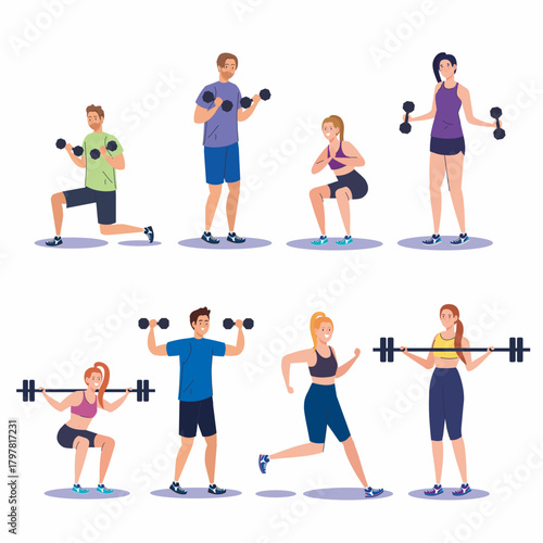 people exercising with dumbbells