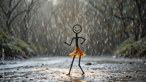 Joyful Stick Figure Rain Dance