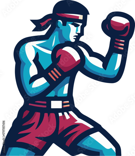Muay thai fighter logo icon vector white background .